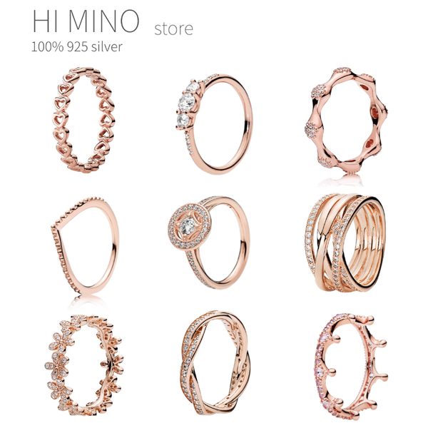 

cluster rings 925 sterling silver ring flower rose color original european women diy jewelry making gift, Golden;silver