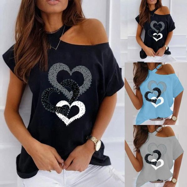 

women's t-shirt o-neck love printing t shirts casual fashion halter short sleeve strapless summer femme camisetas de mujer, White