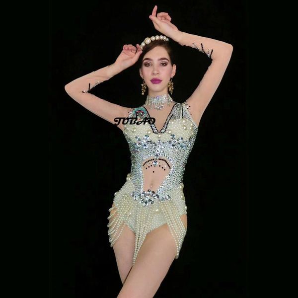 

women's jumpsuits & rompers diamonds hight elastic bodysuits custom made dj stage night women performance fashion, Black;white