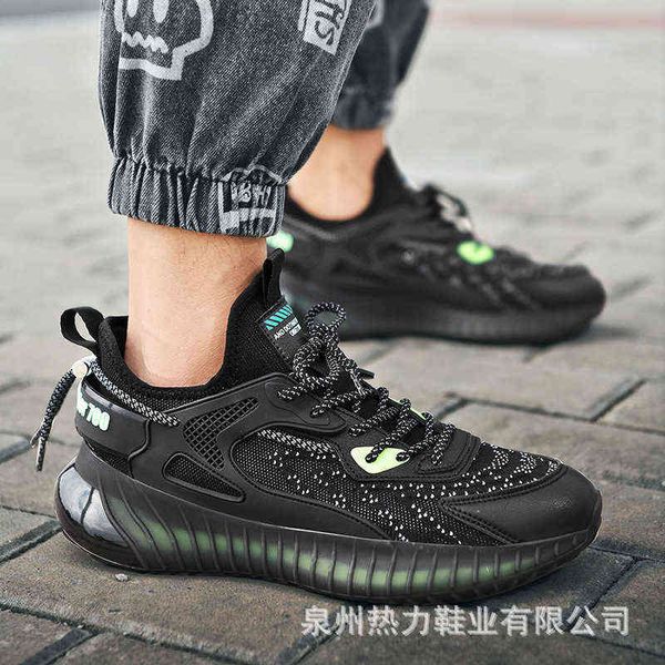 

ins summer breathable men's shoes trend versatile casual mesh flying sports running fashion, Black