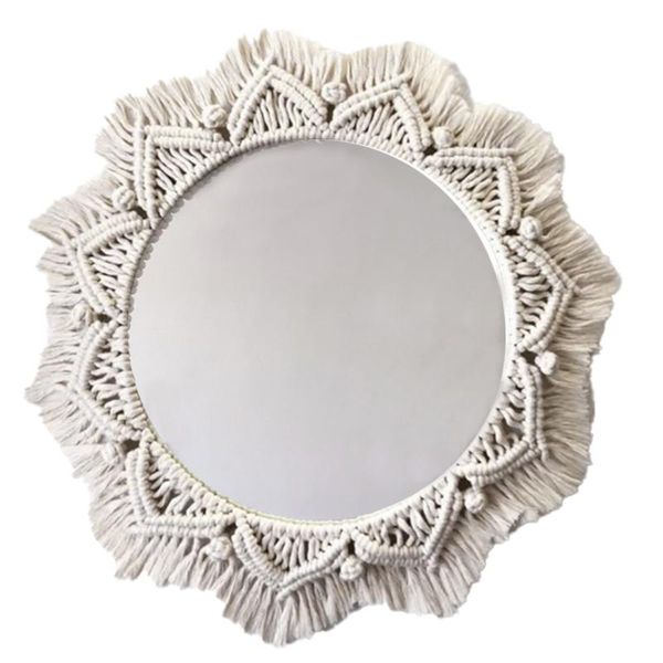 

wall hanging mirror macrame circle mounted decor antique woven pendant for living room bedroom nursery office mirrors