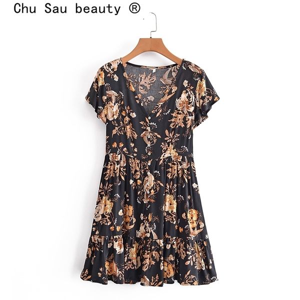 

fashion boho style animal print mini dress women summer holiday v-neck single-breasted dresses female vestidos 210508, Black;gray