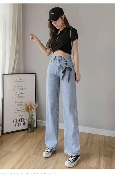 

women's jeans high-waisted wide-leg boyfriend trousers 2021 summer thin loose korean version of the slim fit all-match straight, Blue