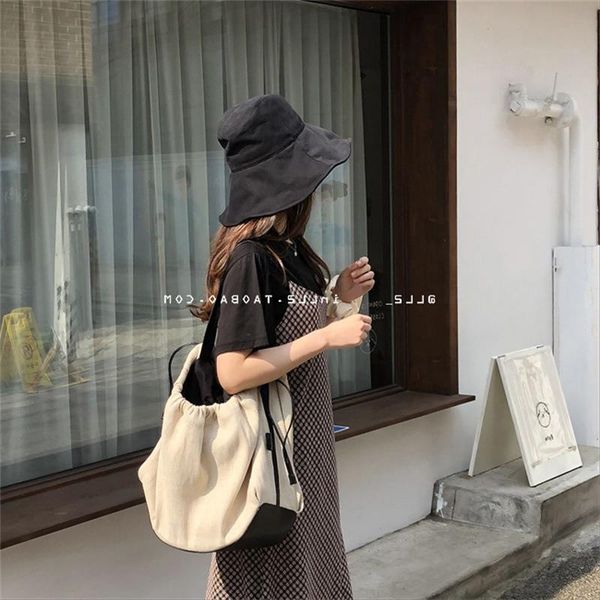

dongdaemun hit han handbag bag 2020 large capacity travel color dumpling canvas drawstring hemp new pkrbn