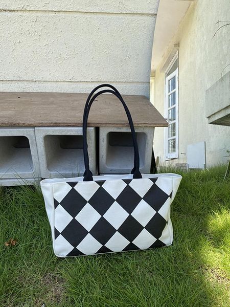 

waist bags black and white plaid canvas tote bag soft surface messenger all-match large-capacity ladies trendy shoulder