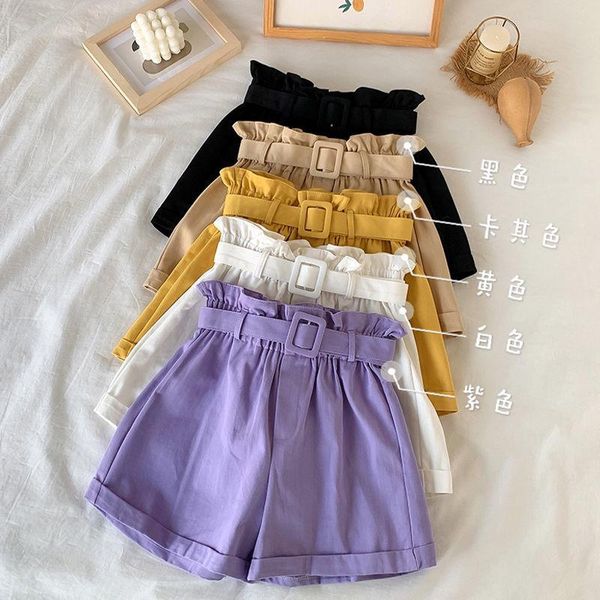 

shorts girls short pant summer baby cotton ruffle elastic waist white pants korean teenage solid 3-12 years kids clothes, Black
