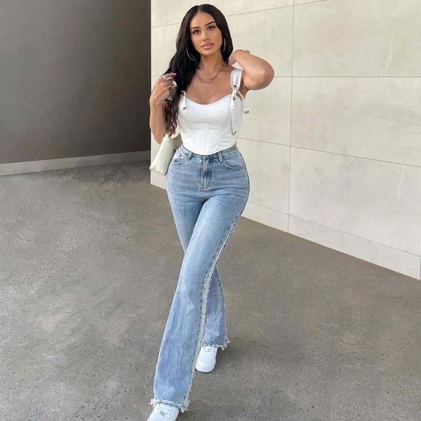 

women's jeans rmsfe 2021 spring and autumn women rough edged micro horn fashion casual slim long, Blue