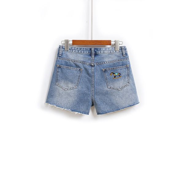 

spring women's jeans, casual shorts, high waist fashion, self-cultivation and embroidery holes, Blue