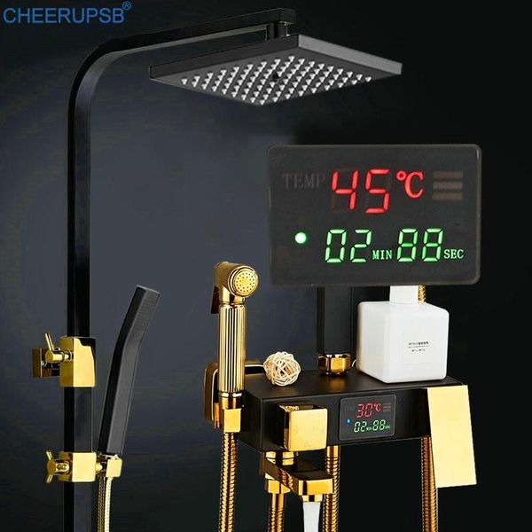 

thermostatic shower set bathroom led system cold mixer digital bath faucet square head spa rainfall white copper tap sets