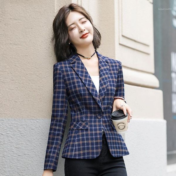 

women's single coat 2021 autumn casual fashion temperament slim slimming wild plaid button small suit shirt suits & blazers, White;black