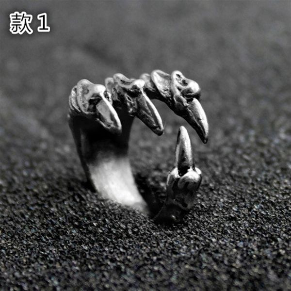 

omj men's aggressive mouth band s titanium steel eagle dragon claw halloween skull jewelry ring ringrock jewelry, Silver