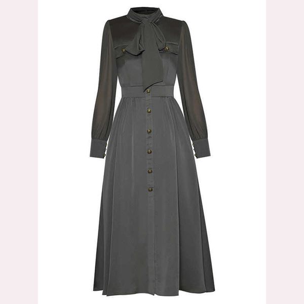 

est fashion s/s bow collar perspective lantern long sleeve shirt dress 210526, Black;gray