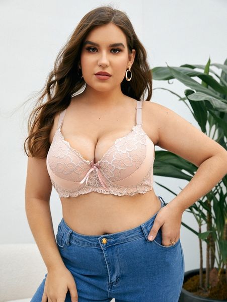 

plus contrast lace underwire bra q1z7#, Black;white