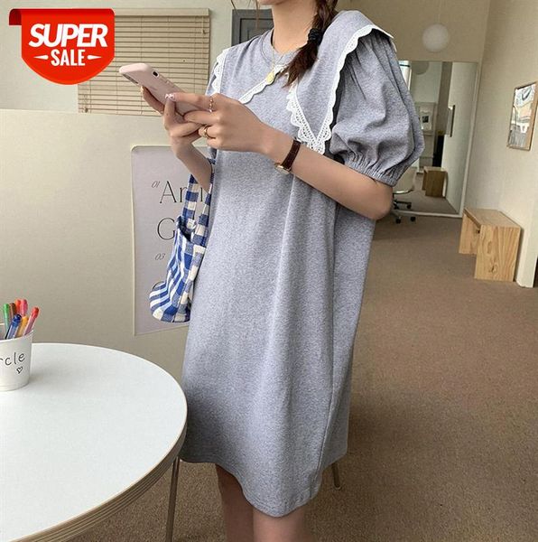 

huang zheng stitching doll collar dress female korean style loose casual straight skirt xlz210324 #eo6j, Black;gray