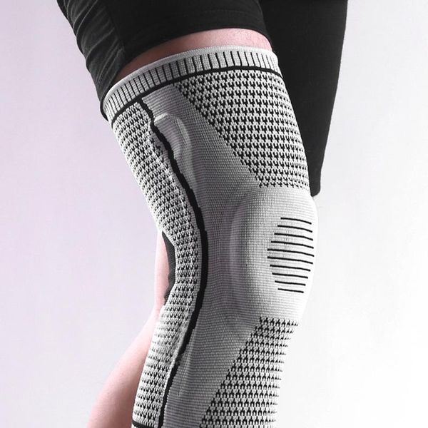 

elbow & knee pads 1pc silicone spring full brace strap patella medial support strong meniscus compression protection sport pad running baske, Black;gray