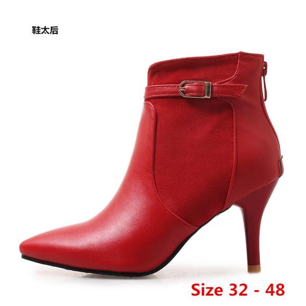 

boots winter spring autumn high heel ankle women short woman shoes botas muje small big size 32 - 48, Black