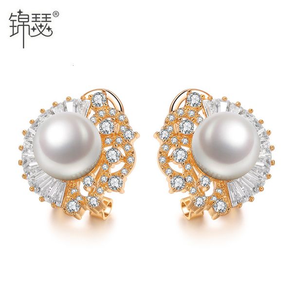 

jewelry charm stud qiushui traceless aaa zircon shell earrings korean fashion, Golden