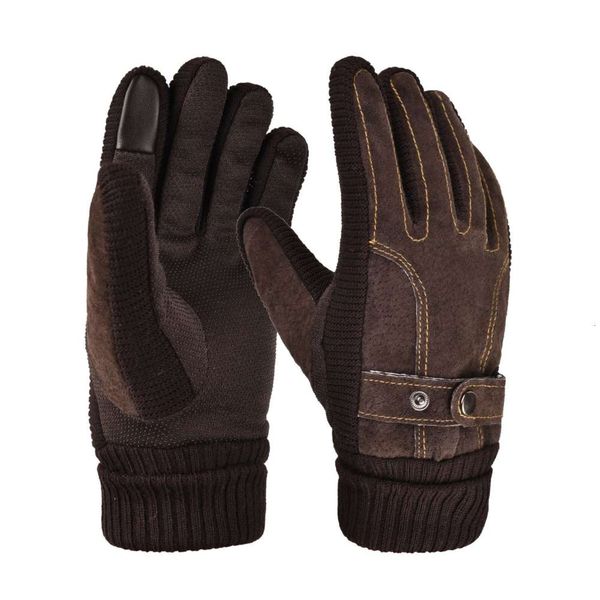 

gloves pigskin men' winter touch screen thickened plush cold proof, warm and antie outdoor cycling driving motorcycle leather, Blue;gray