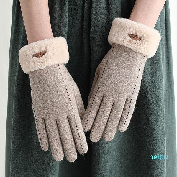 

five fingers gloves winter for women touch screen lady wool plus velvet warm windproof female elegant soft pink mittens, Blue;gray