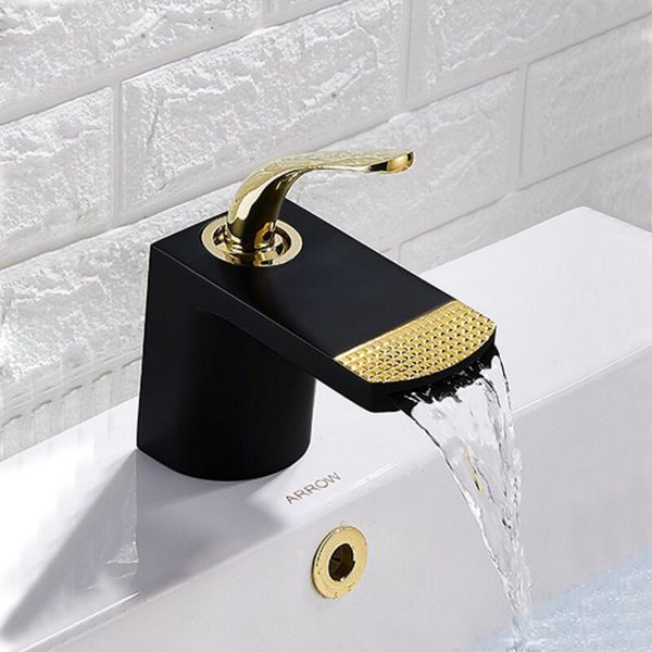 

bathroom sink faucets waterfall faucet black & gold/white rose gold brass basin mixer tap deck mounted