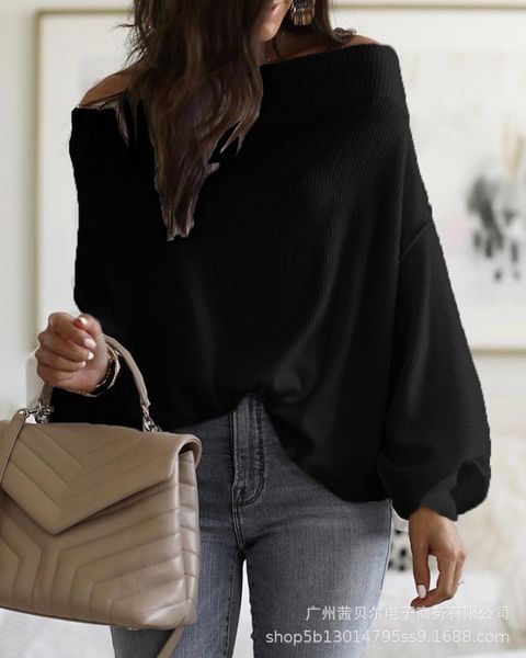 

women's sweaters 2021 off shoulder casual top, White;black