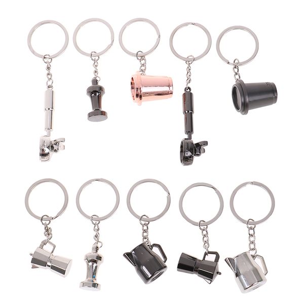 

creative barista coffee tamper keychain coffee machine handle moka pitcher keyring portable coffeeware espresso accessories gift, Silver