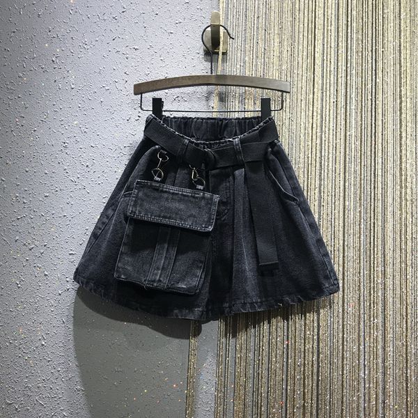 

women's shorts 2020 spring summer korean work clothes large size fat mm high waist jeans loose and thin a-line wide leg pants, White;black
