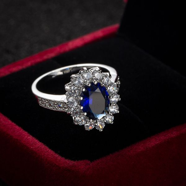 

party engagement royal blue zircon jewelry wedding hand princess ring female, Slivery;golden