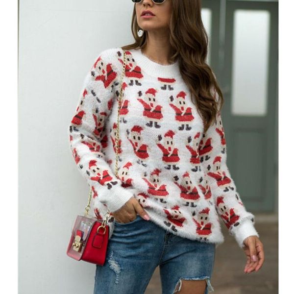 

women's sweaters hiriign santa crew neck long sleeve sweater loose knit pullover jumper lady casual print christmas, White;black