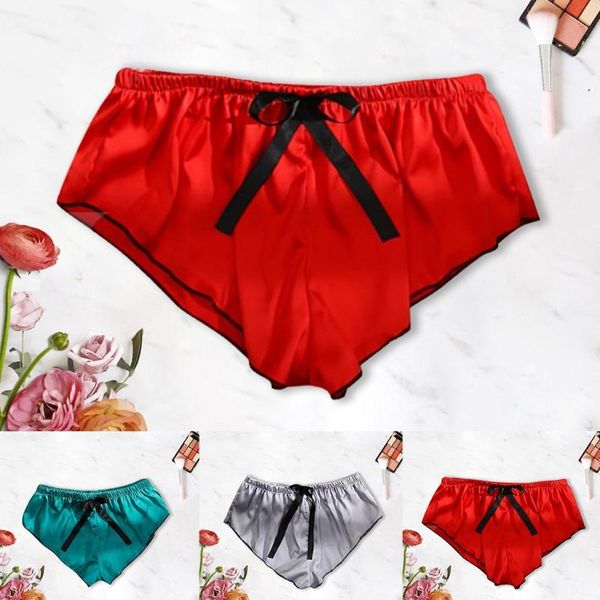 

women's panties lingerie lace underwear crotch silk satin bow pajamas shorts sleepwear s-xxxl 2021jan, Black;pink