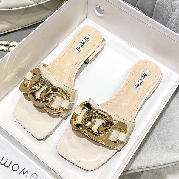 

luxury slippers sandal's chain flat sho niche sandals, Black