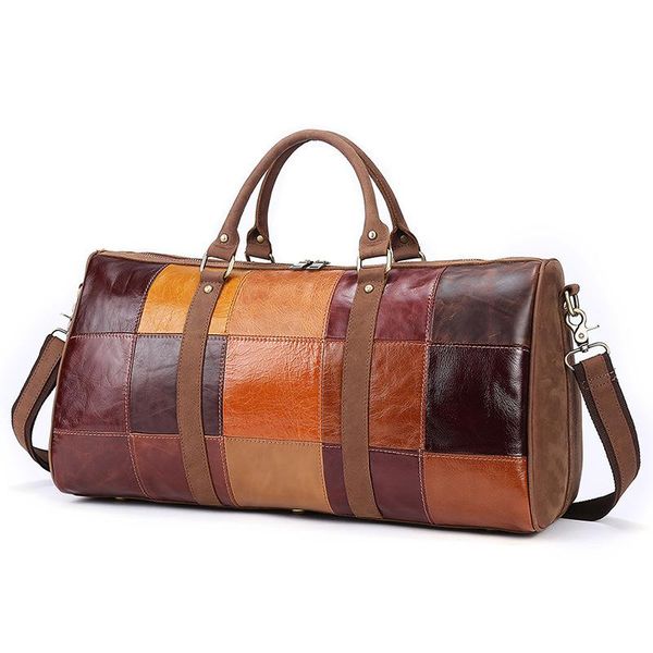 

duffel bags lw genuine leather handbag vintage high capacity travel bag crossbody patchwork pattern quality casual messenger