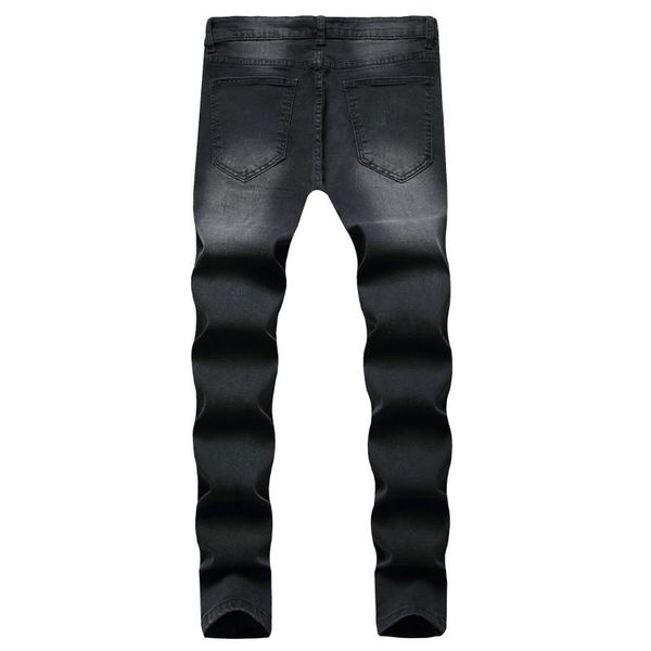 

cool designer mens stretch destroyed jeans brand skinny ripped denim trousers casual slim hip hop pencil pants with holes men's, Blue
