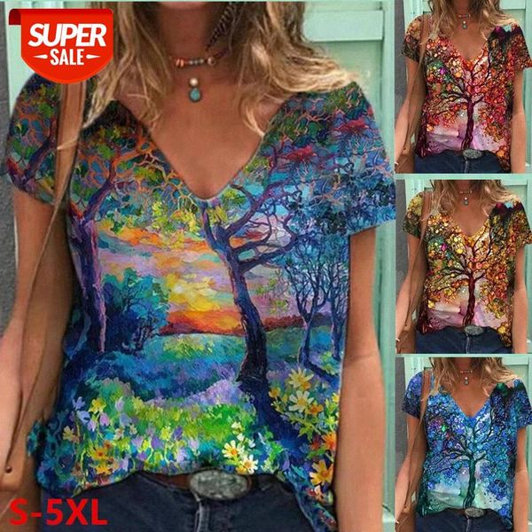 

[in stock]spring/summer european and american style plus size women's floral print v-neck short-sleeved casual t-shirt #hm74, White