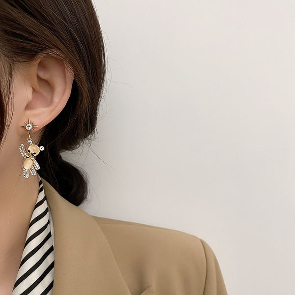 

925 silver needle inlaid diamond cat's eye star bear earrings fashion cartoon fashion student versatile earrings female