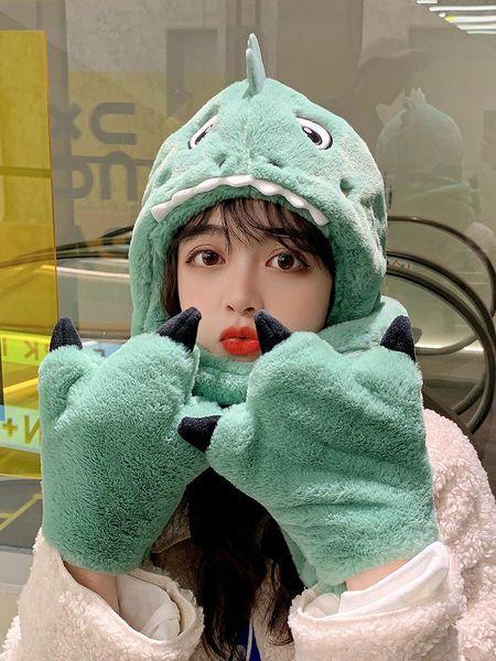 

hats, scarves & gloves sets women winter hat scarf one child cartooncute little dinosaur three-piece autumn korean fashion bib, Blue;gray