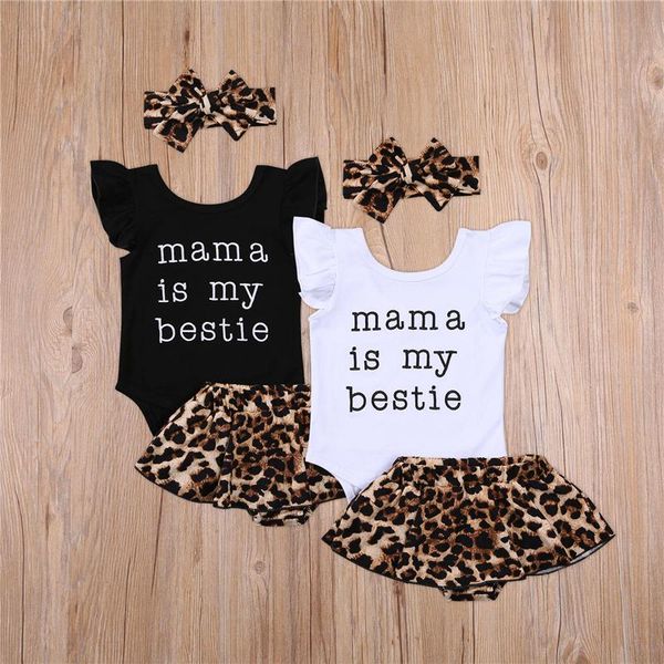 

clothing sets baby girls two-piece clothes set cute round collar sleeves romper and leopard printing culottes summer outfits black/ whit, White
