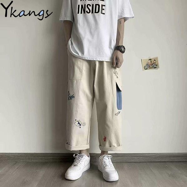 

women's pants & capris loose street graffiti print cargo casual harajuku vintage joggers women wide leg korean baggy trousers female, Black;white