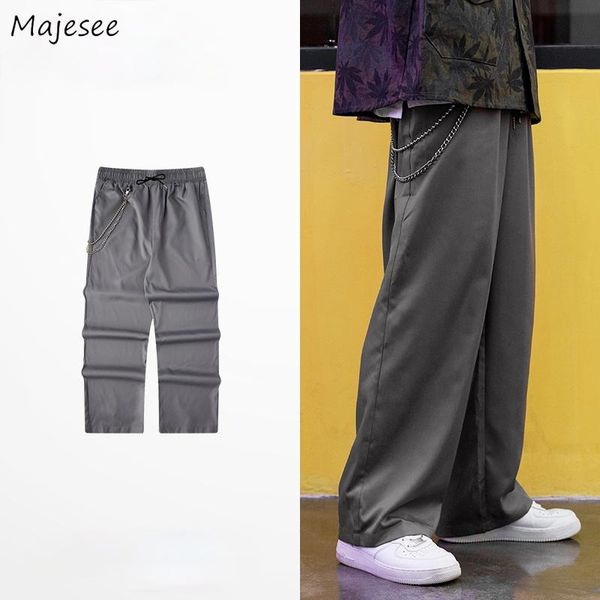 

men's pants korean style casual men streetwear hip hop fashion loose wide leg trousers elastic waist all-match harajuku chic handsome, Black