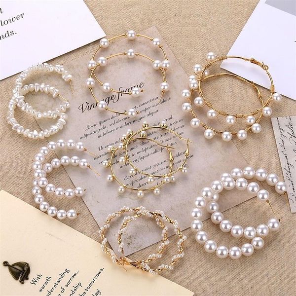 

earrings & necklace big simulated pearl 2021 for women lover geometric gold round heart drop dangle earring korean statement jewelry, Silver
