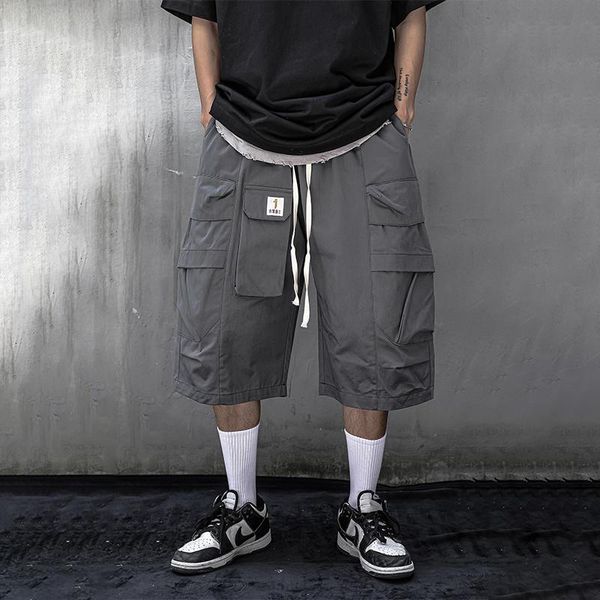 

men's shorts 2021 cargo joggers men streetwear summer elastic waist nylon baggy jogging, White;black