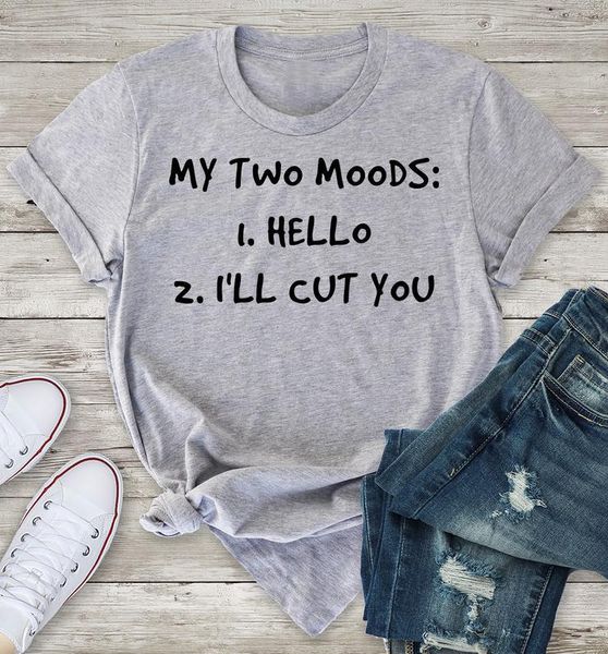 

women's t-shirt funny quote casual camisetas aesthetic vintage grunge graphic women tshirt tee my two moods hello ill cut you, White