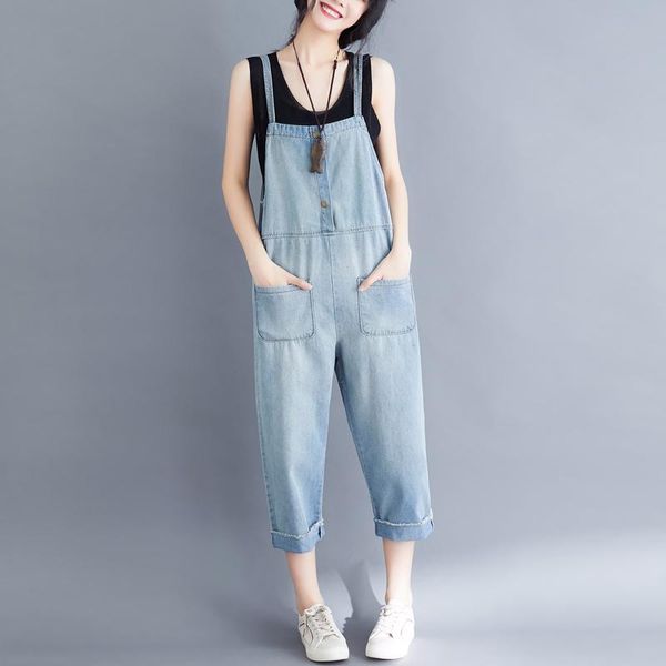

women's jumpsuits & rompers summer clothing women denim overalls loose vintage wide-leg pants jeans jumpsuit cropped plus size female, Black;white