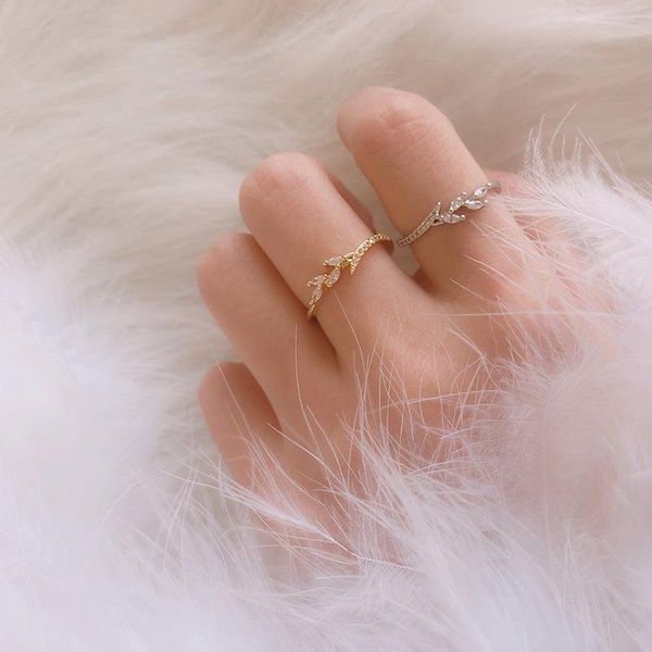

cluster rings original design luxury zircon ring 925 silver fine leaf 2021 woman fashion diy jewelry mother's day gifts, Golden;silver