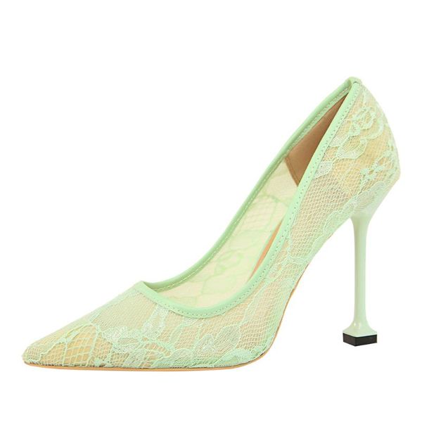 

dress shoes fashion mesh bud silk career thin heel hollow out shallow pointed high women single pumps g0036, Black