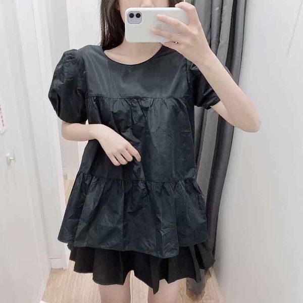 

women's blouses & shirts versatile loose round neck shirt female puffy sleeves black short-sleeved women, White