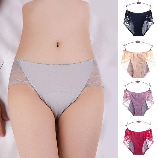 

women's panties breathable physiological pants lace edge cotton section soft fabric anti-leakage, Black;pink