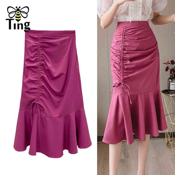 

sweet girl drawstring ruffles mini skirts summer spring high waist casual mermaid saias fashion chic 210513, Black
