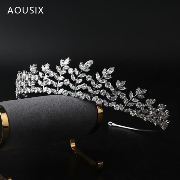 

hair clips & barrettes leaves cubic zircon wedding crowns headbands crystal evening hairbands brides accessories prom tiaras jewelry wholesa, Golden;silver
