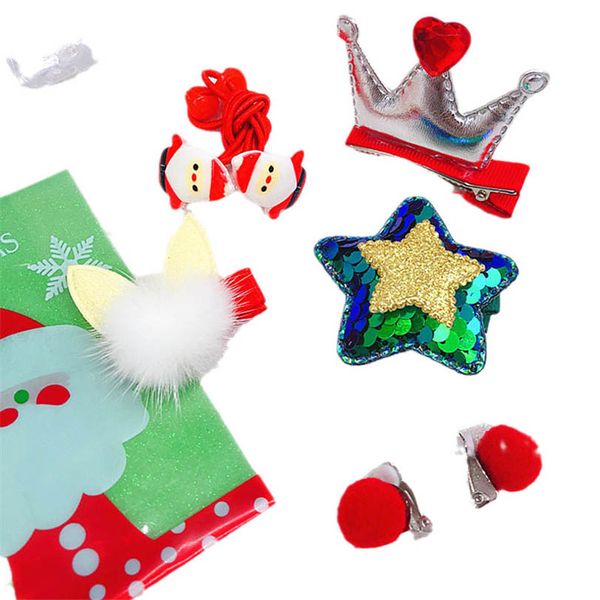 

girls hair accessories hairclips bb clip barrettes clips children's christmas hairdressing suit headdress hairpin ring d3361, Slivery;white